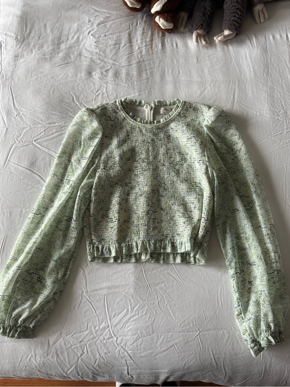 Wilfred Pale Green Puff-Sleeve Ruffle Hem Blouse